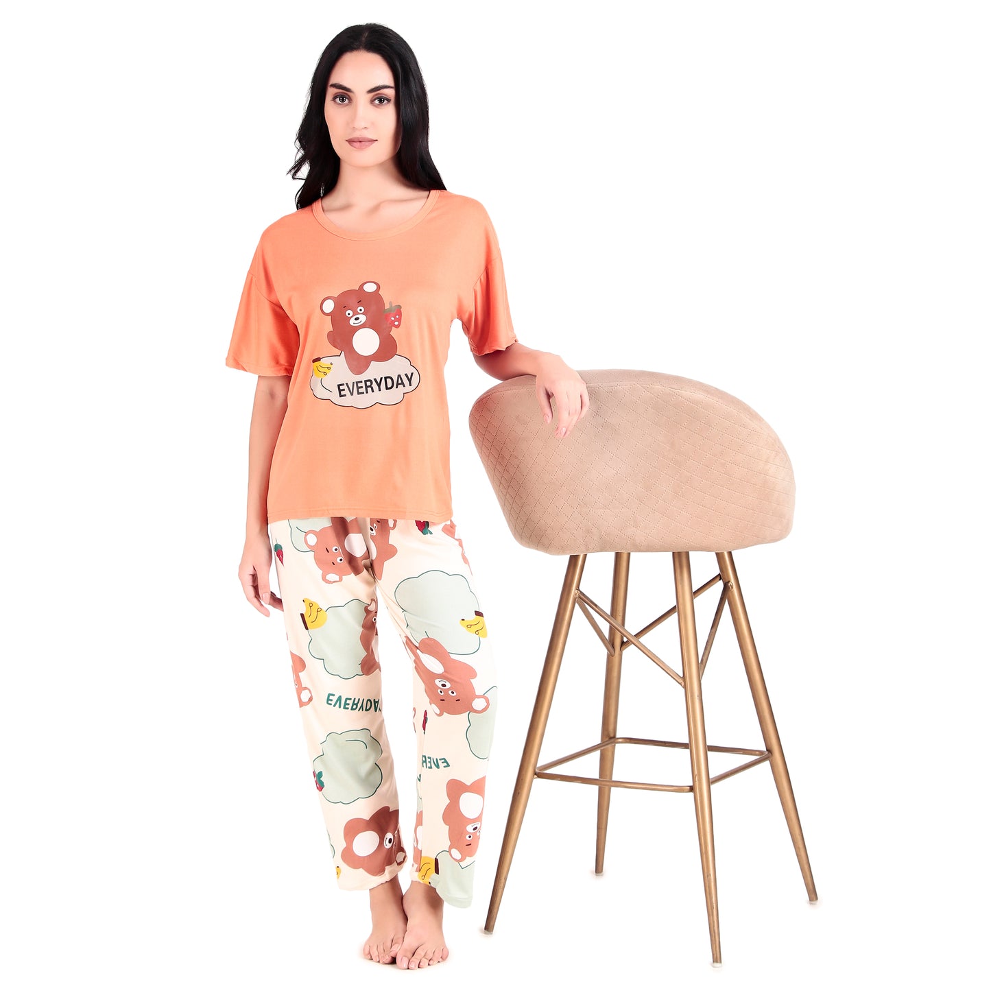 Everyday Orange T-Shirt & White Night Pyjama Night Suit