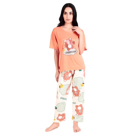 Everyday Orange T-Shirt & White Night Pyjama Night Suit