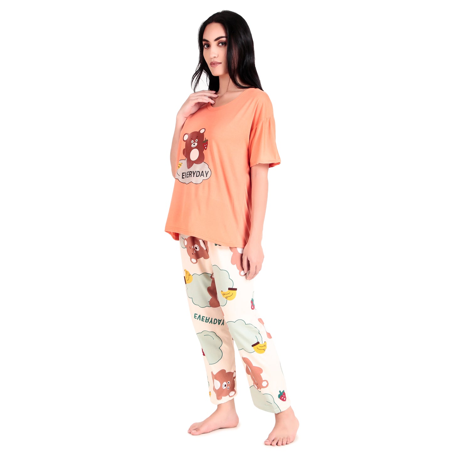 Everyday Orange T-Shirt & White Night Pyjama Night Suit