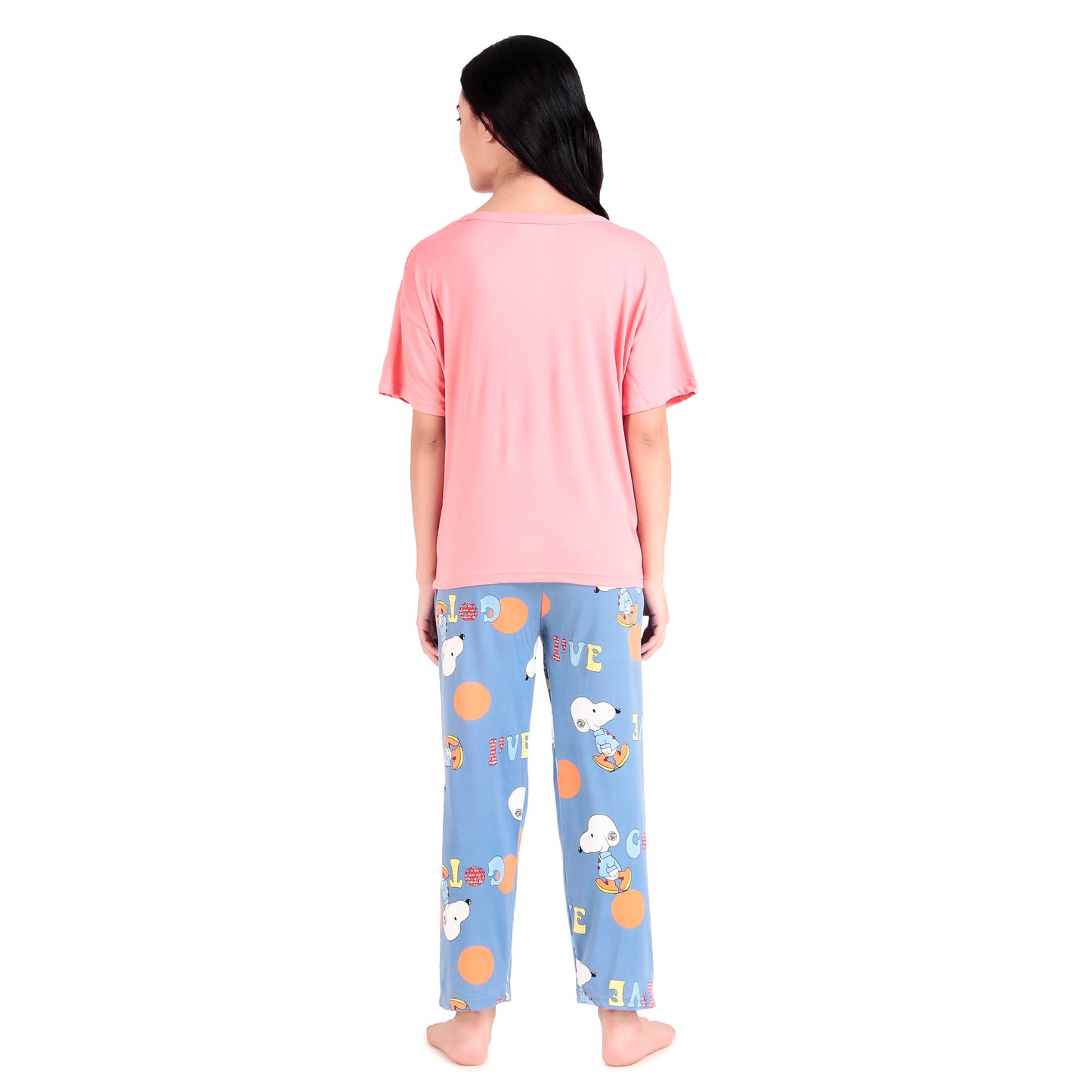 Pink T-Shirt & Blue Pyjama Night Suit