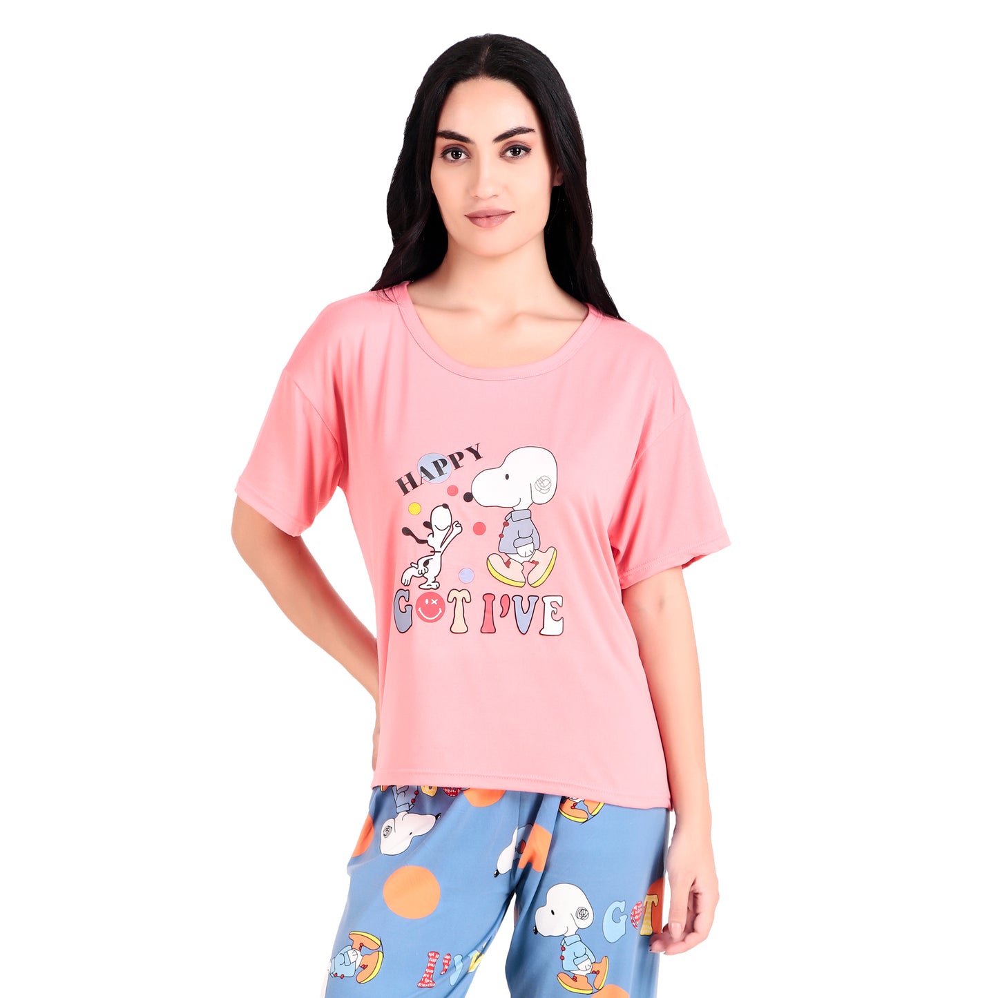 Pink T-Shirt & Blue Pyjama Night Suit