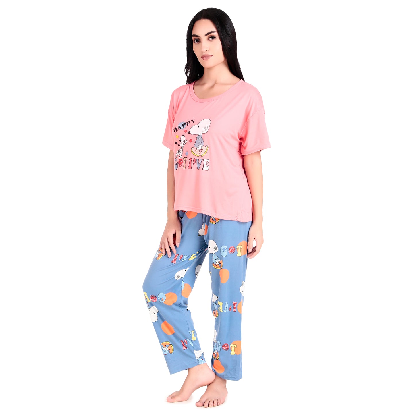 Pink T-Shirt & Blue Pyjama Night Suit