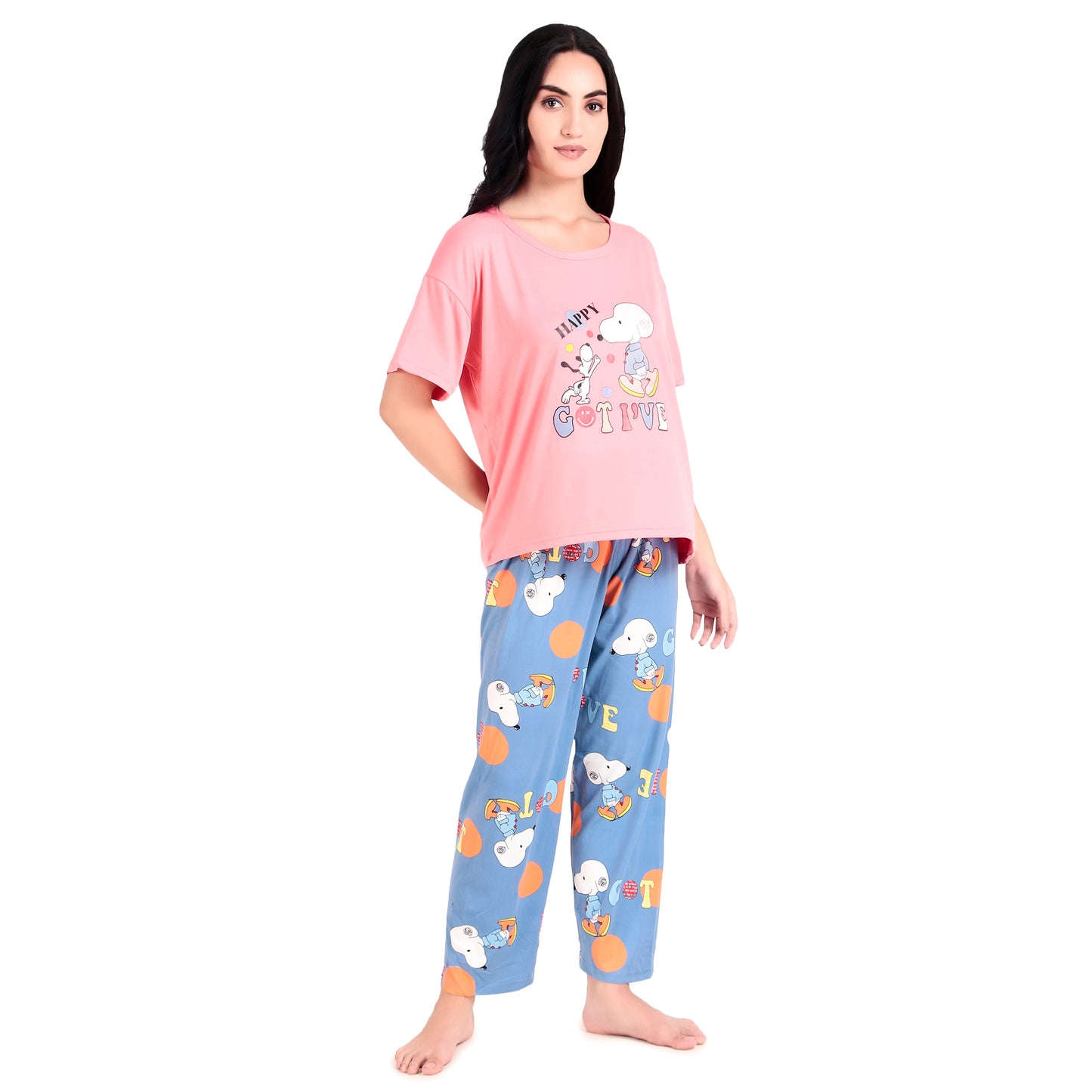 Pink T-Shirt & Blue Pyjama Night Suit