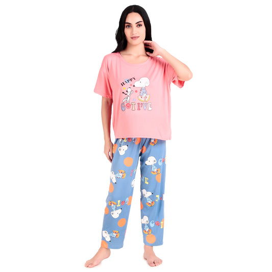 Pink T-Shirt & Blue Pyjama Night Suit