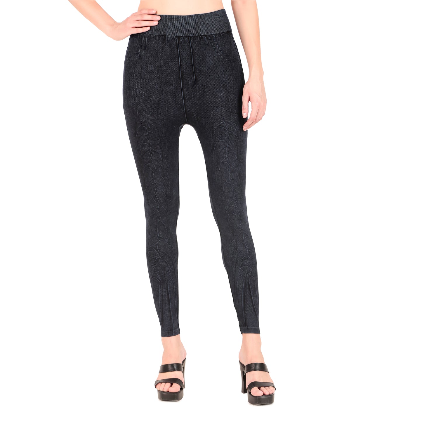 Dark Black Legging with Jean Print