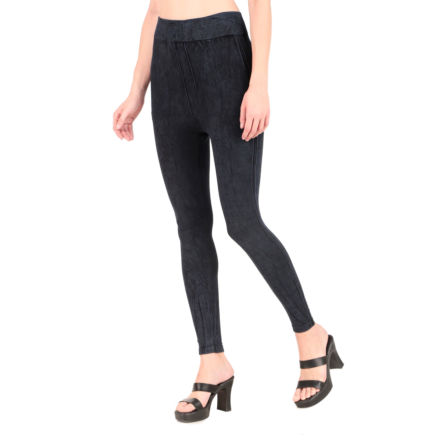 Dark Black Legging with Jean Print