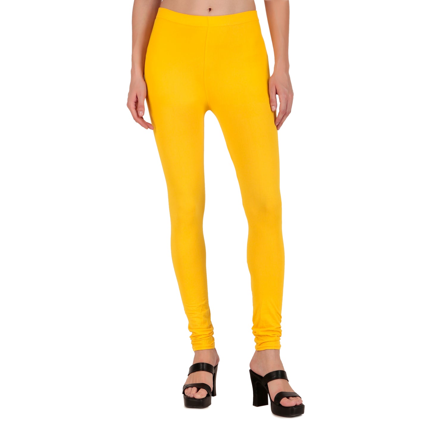 Solid Yellow Ankle-Length Leggings