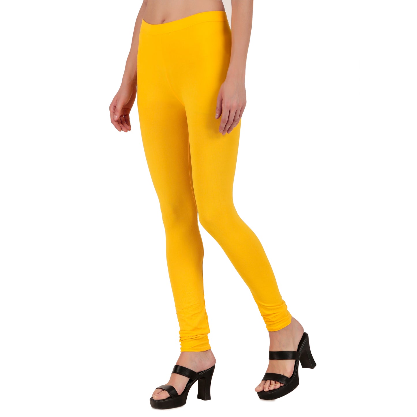 Solid Yellow Ankle-Length Leggings