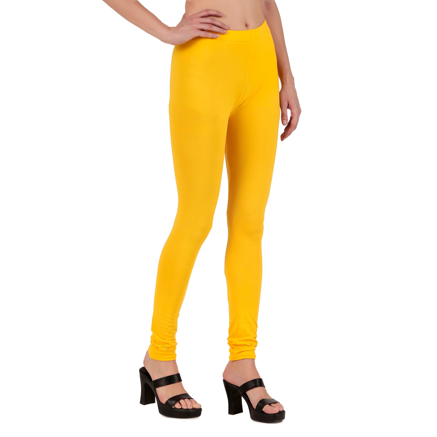 Solid Yellow Ankle-Length Leggings