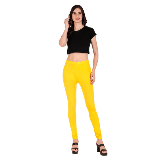 Solid Yellow Ankle-Length Leggings