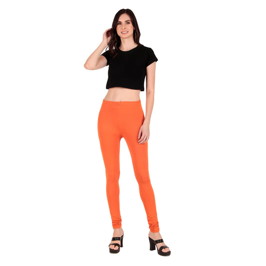 Solid Orange Ankle-Length Leggings