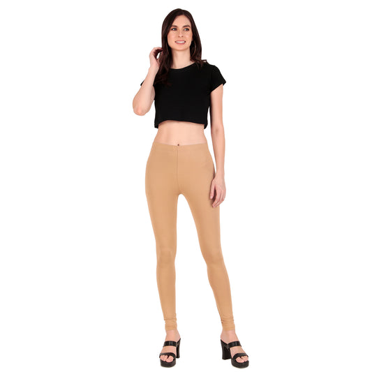 Solid Brown Ankle-Length Leggings