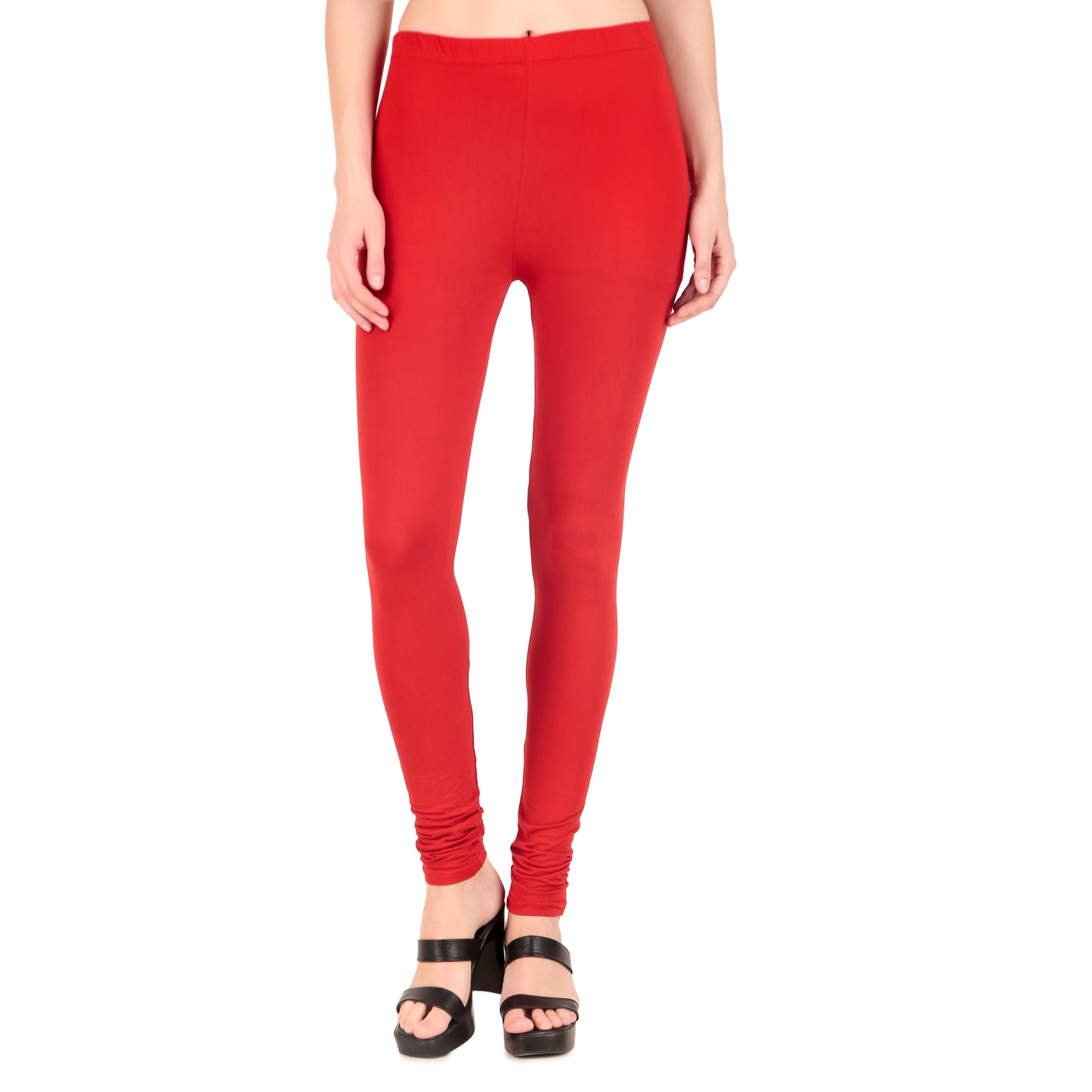 Solid Red Ankle-Length Leggings