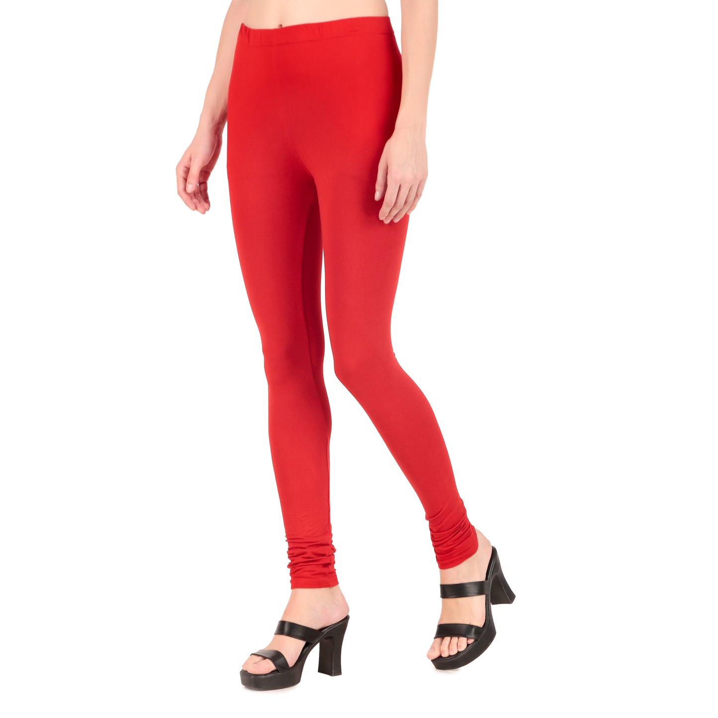 Solid Red Ankle-Length Leggings