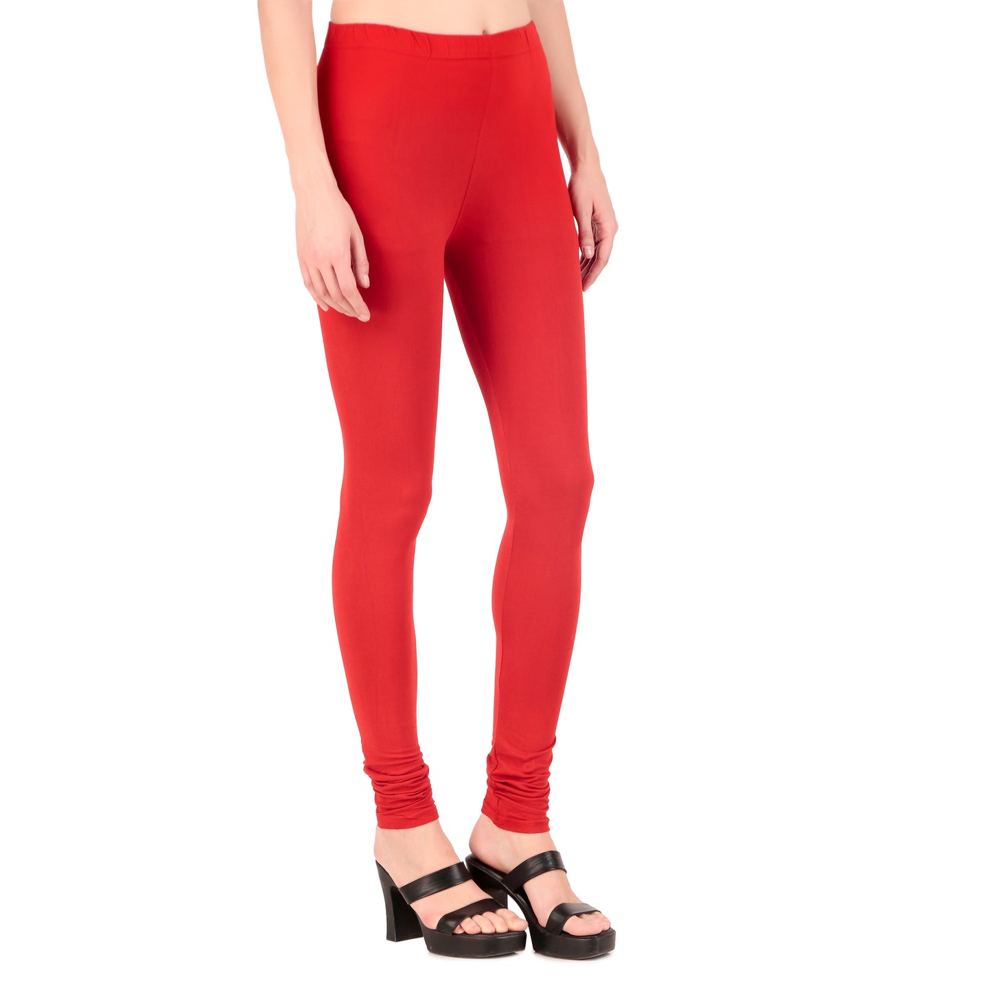 Solid Red Ankle-Length Leggings