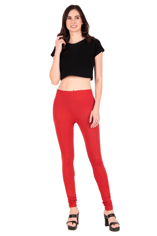 Solid Red Ankle-Length Leggings