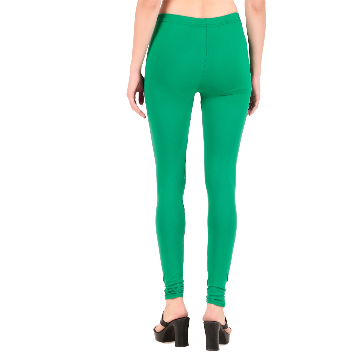 Solid Green Ankle-Length Leggings