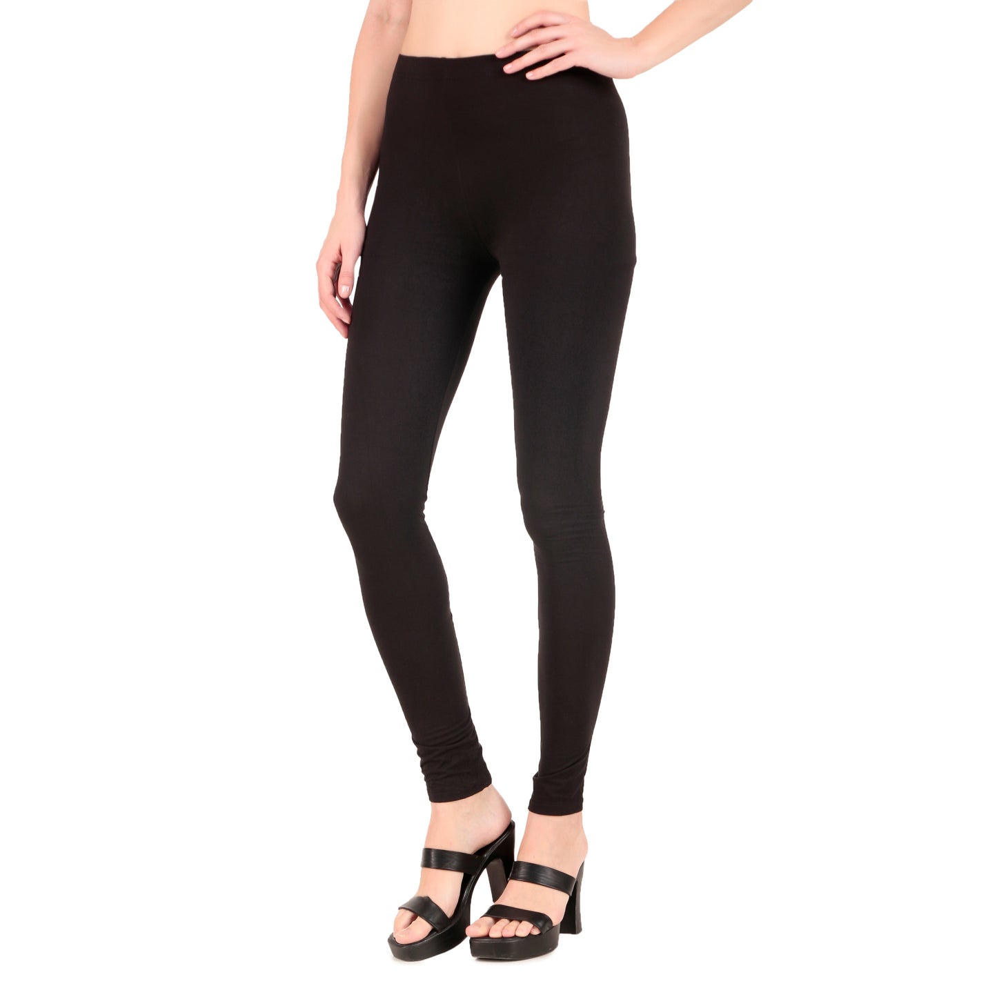 Solid Black Ankle-Length Leggings