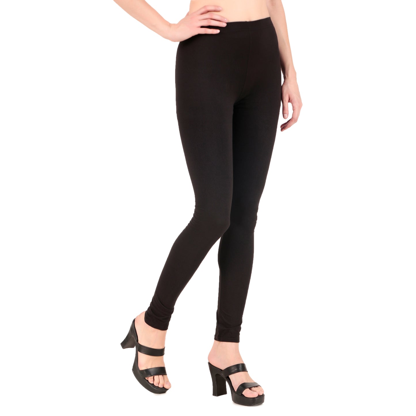 Solid Black Ankle-Length Leggings