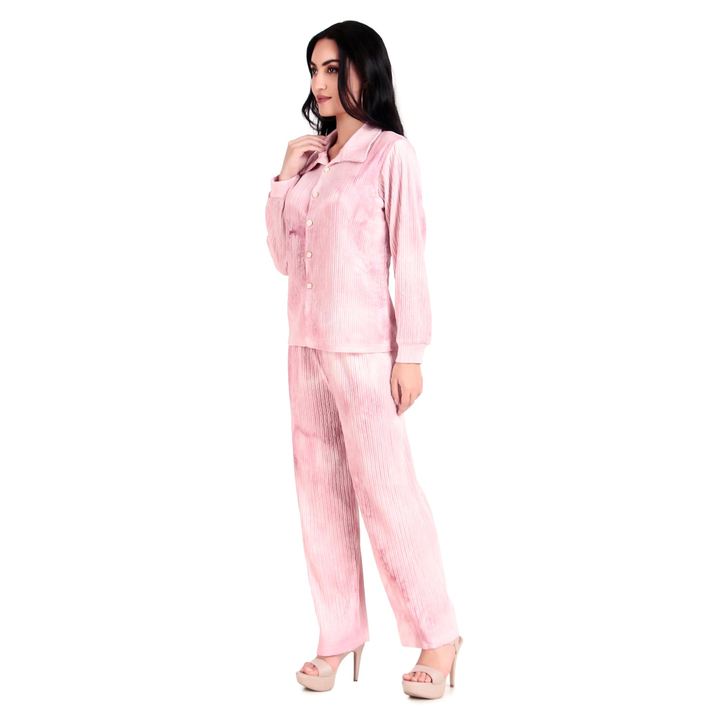 Women Pink Long Sleeves Shirt & Trouser