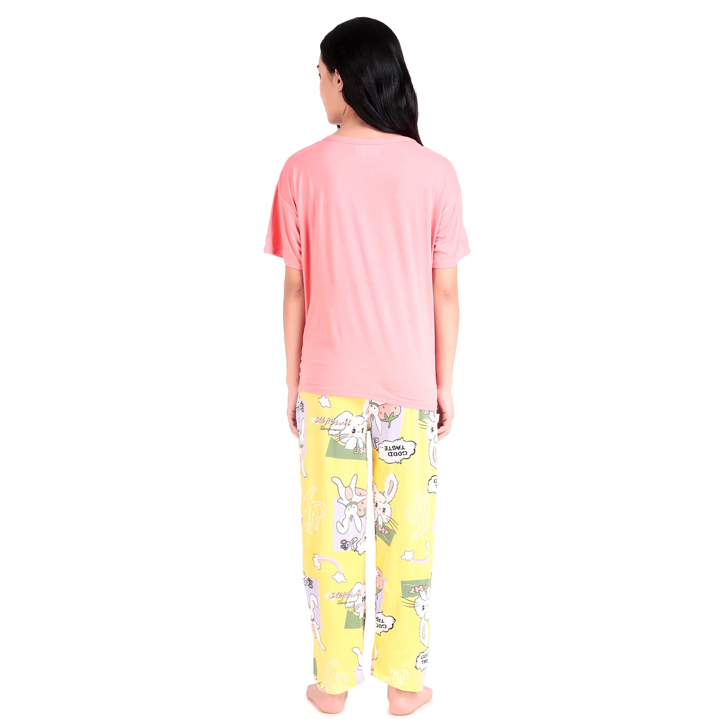 Pink T-Shirt & Yellow Pyjama Night Suit