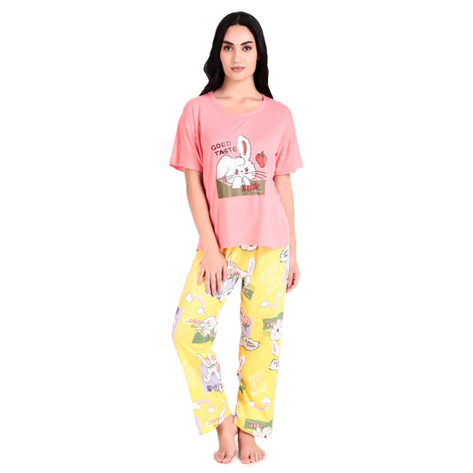 Pink T-Shirt & Yellow Pyjama Night Suit