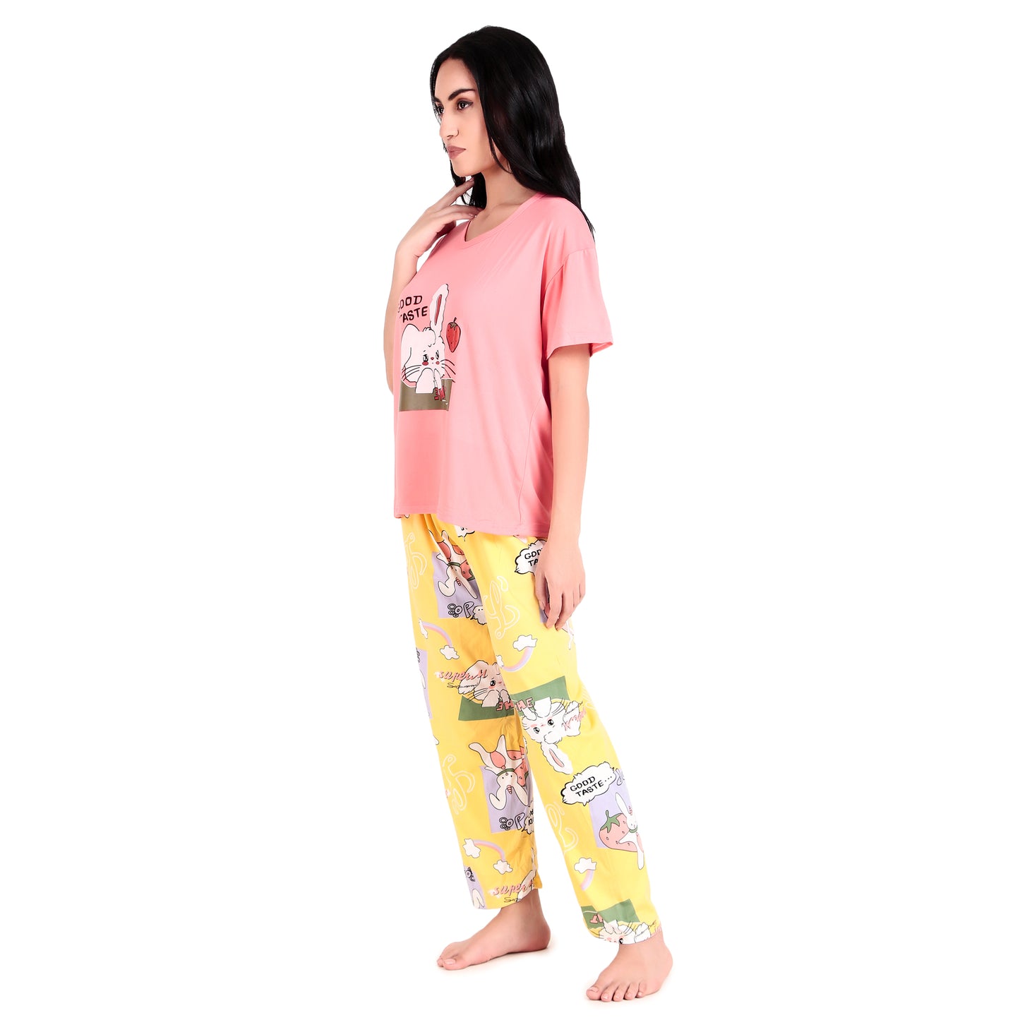 Pink T-Shirt & Yellow Pyjama Night Suit