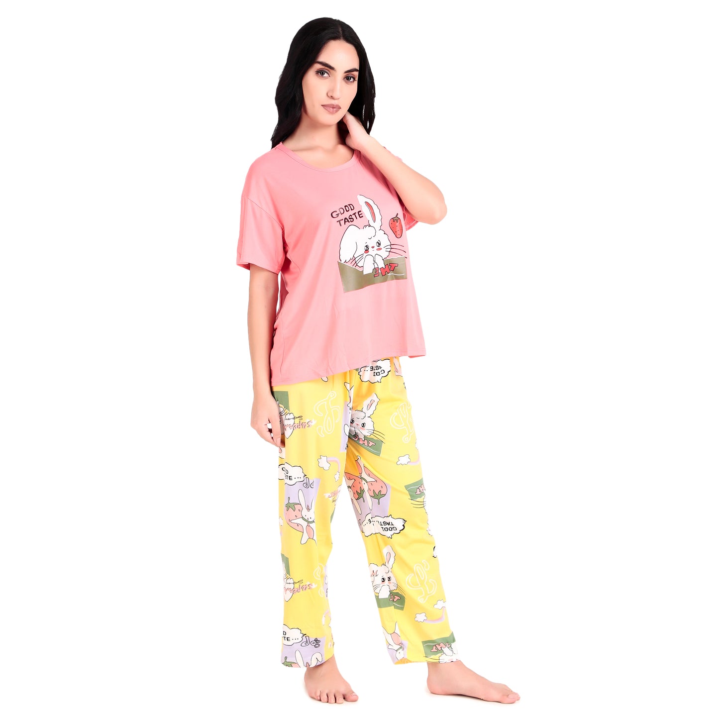 Pink T-Shirt & Yellow Pyjama Night Suit