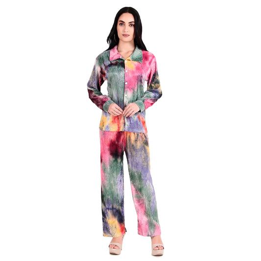 Women Multi Color Long Sleeves Shirt & Trouser