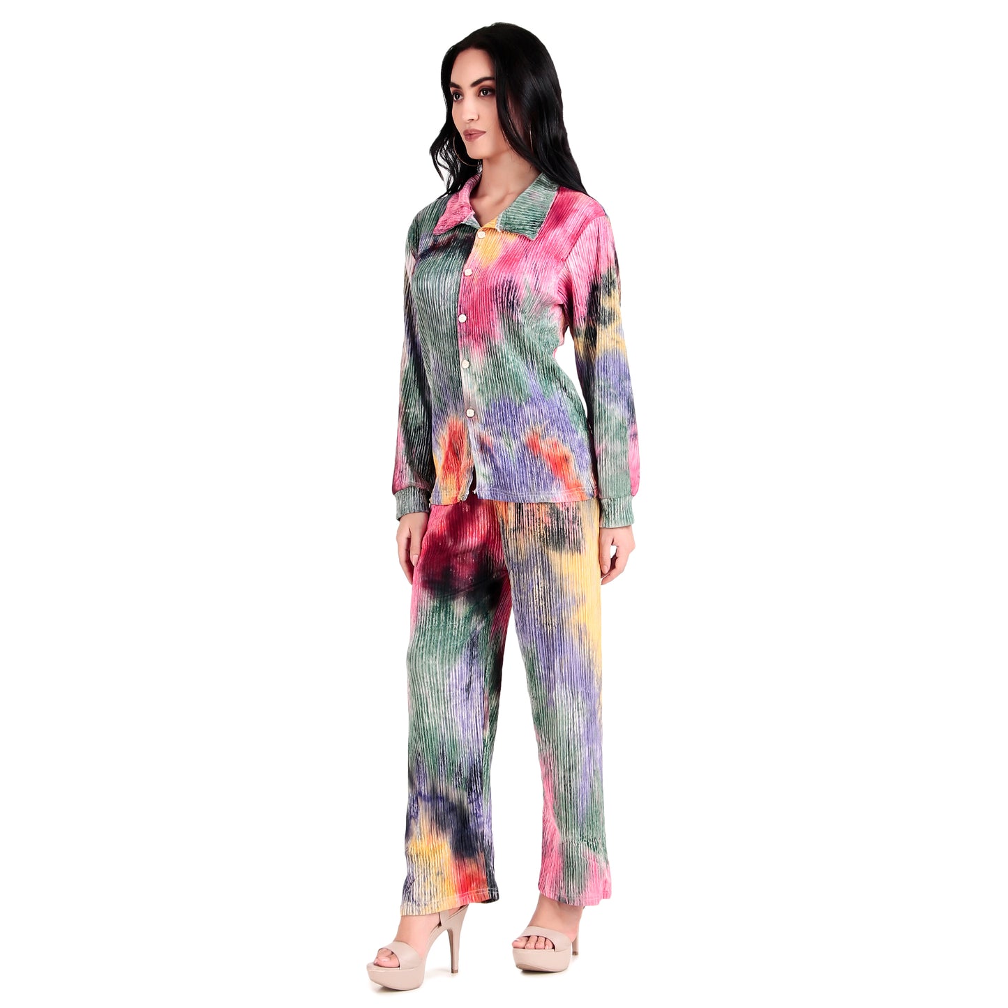 Women Multi Color Long Sleeves Shirt & Trouser