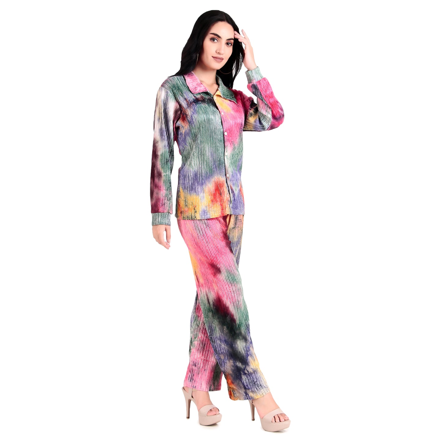 Women Multi Color Long Sleeves Shirt & Trouser