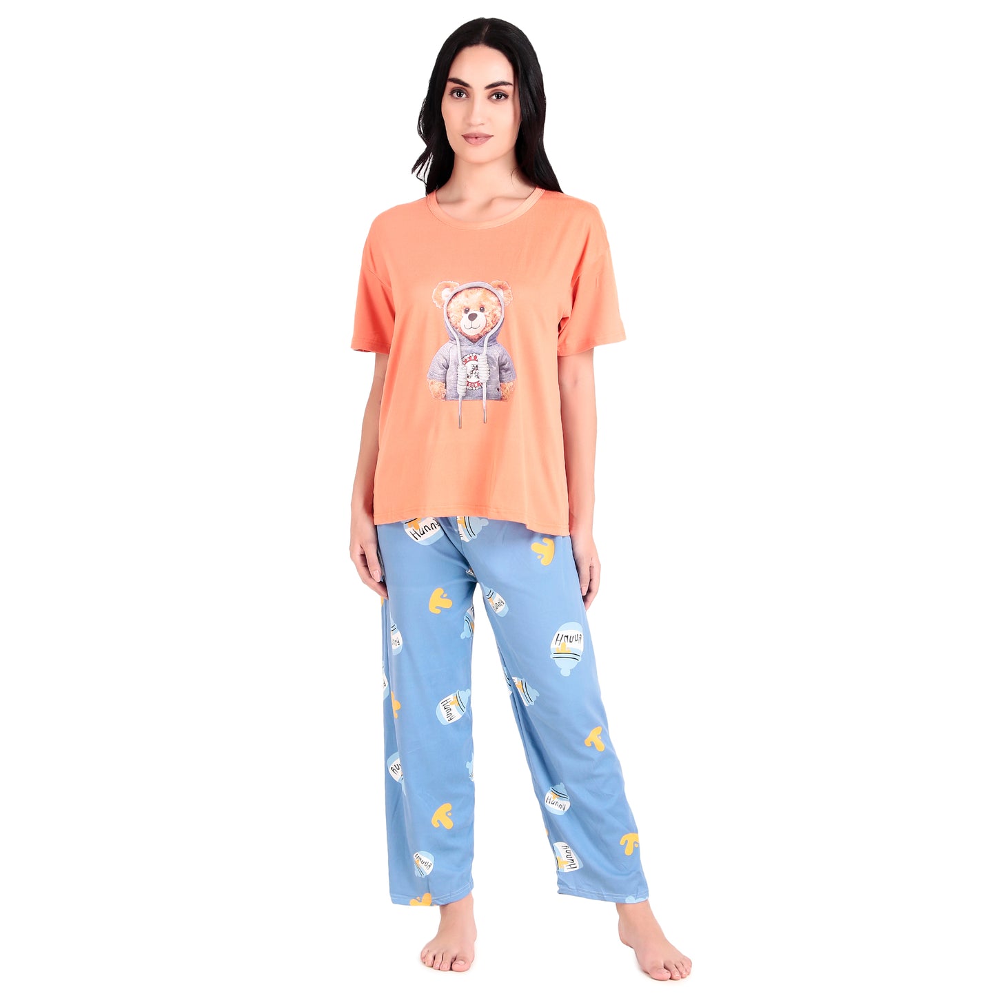 Orange T-Shirt & Blue Pyjama Night Suit