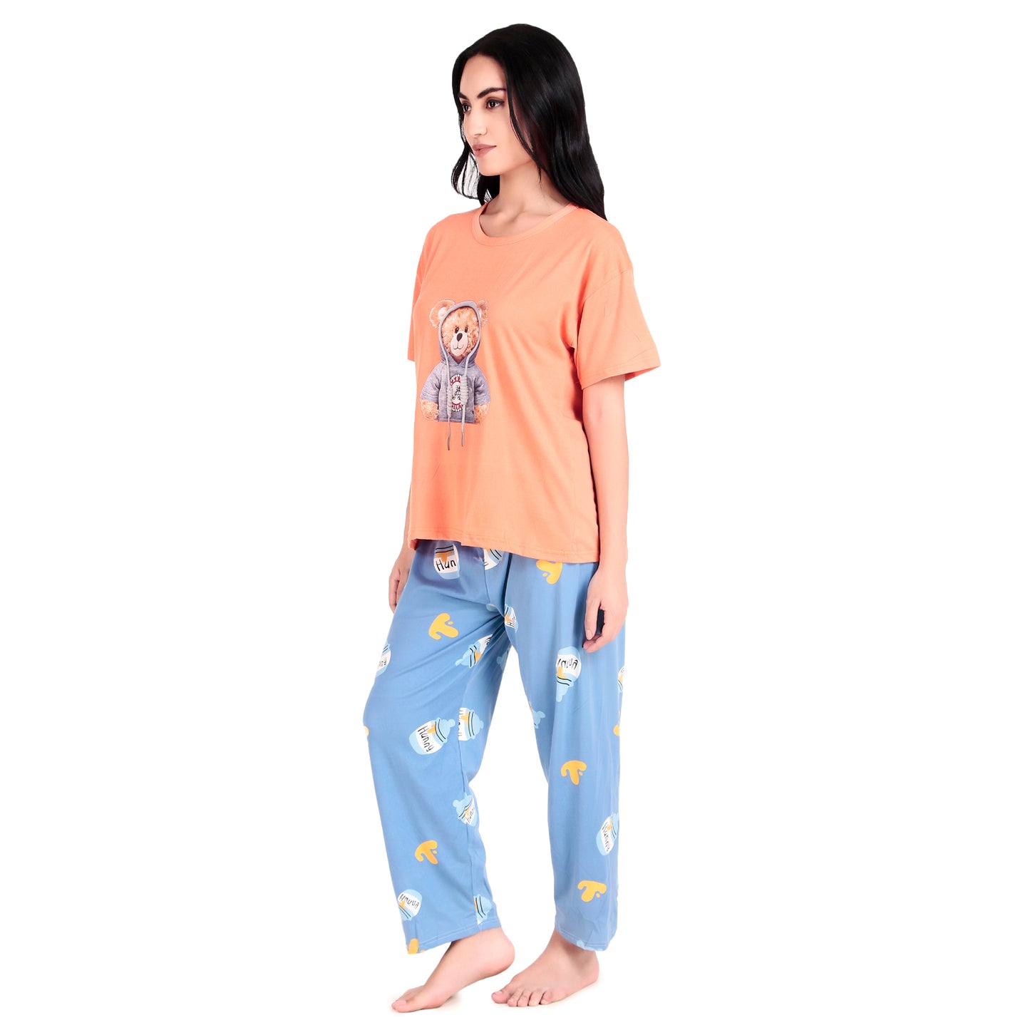 Orange T-Shirt & Blue Pyjama Night Suit