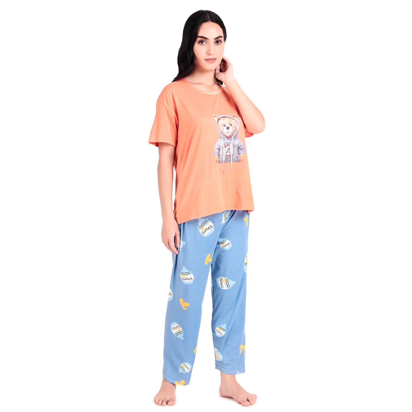 Orange T-Shirt & Blue Pyjama Night Suit